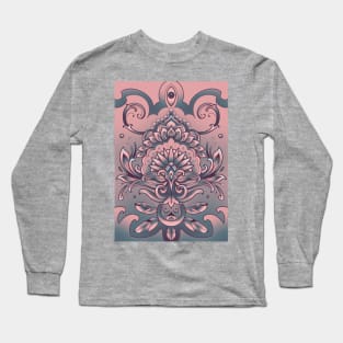 yoga style mandala pattern with third eye, pink and grey Long Sleeve T-Shirt